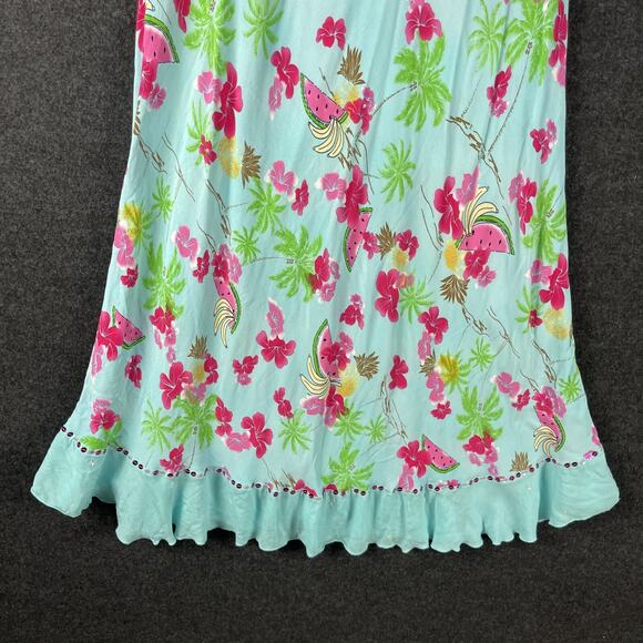 Usindo Y2K Babydoll Dress Womens Large Blue Floral Beaded Sequin Ruffle Fairy - Picture 13 of 15